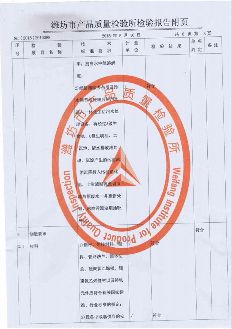 中僑一體化污水處理設備質(zhì)監(jiān)報告5